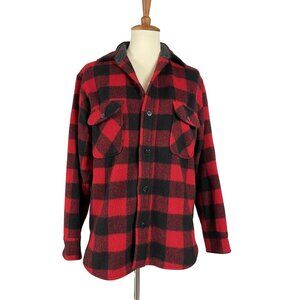 Vintage Ohrbach's Wool Buffalo Plaid Button Up Flannel Shacket M 60's/70's Red